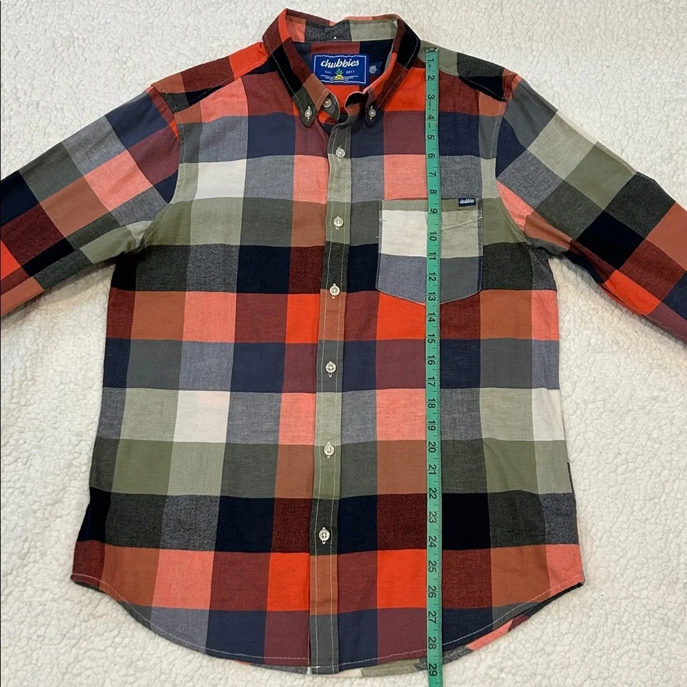 Chubbies Men's Long Sleeve Plaid Button Down Flannel Shirt Large Red Blue Green